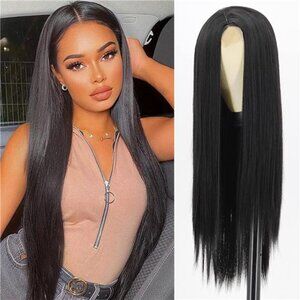 Long Straight Black Wigs for Women, Synthetic Black Straight Wig, Natural Black